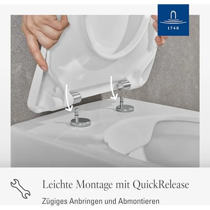 Villeroy & Boch Subway 2.0 WC-Sitz, Toilettendeckel mit komfortabler Breite, abnehmbarer Toilettensitz aus bruchsicherem Duroplast, Klodeckel Original Ersatzteil, oval, Weiß Alpin, glänzend – Bild 3