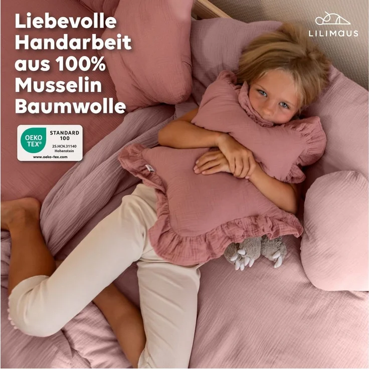 lilimaus Dekokissen Kuschelkissen Herz & Stern aus Musselin fürs Kinderzimmer, Kuschelkissen mit oder ohne Flatter - passend zu unserer Bettwäsche – Bild 2