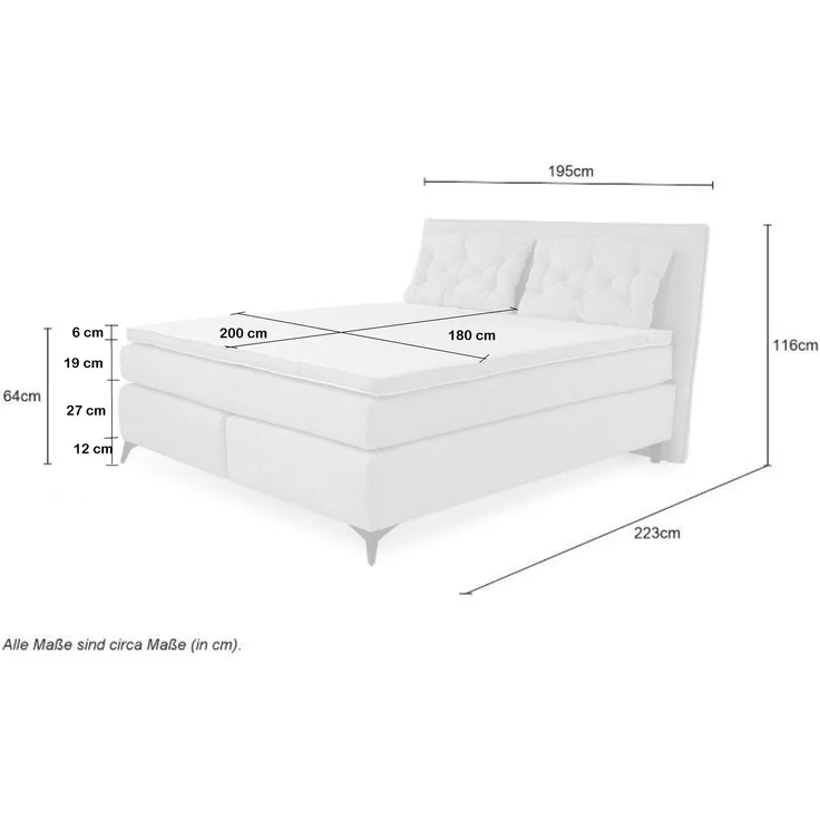 Boxspringbett 180x200 Federkern Wendematr.H2/H3 Bonell Topper Chenille Anthrazit – Bild 8