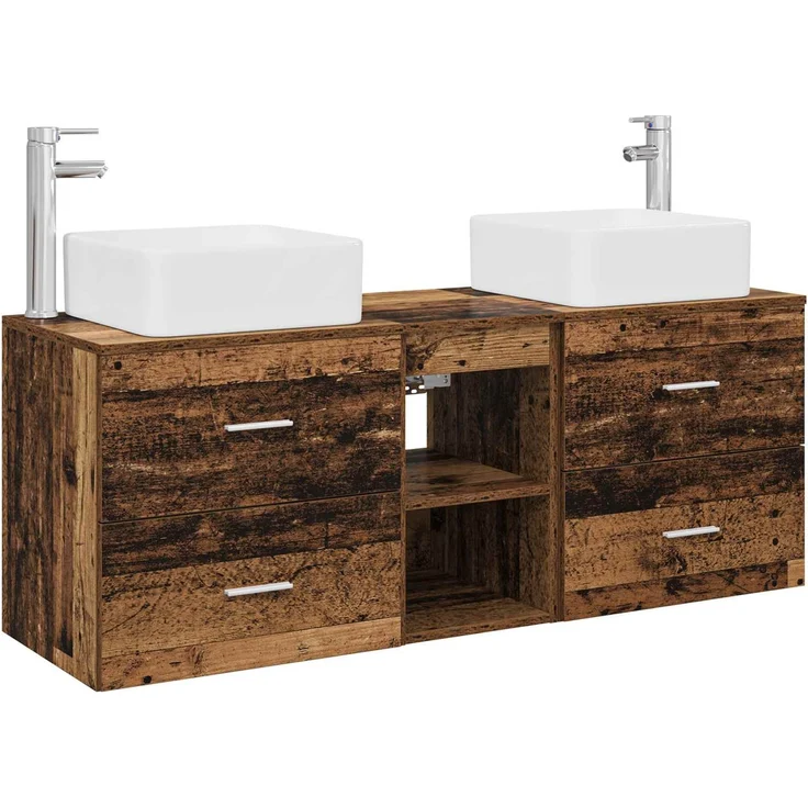 vidaXL Badezimmerschrank-Set 3 stk. Altholz 129 x 41 x 80 cm 3405825 – Bild 2