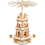 BRUBAKER Weihnachtspyramide 3-stöckige drehbare Holzpyramide - Weihnachtsdekoration mit 3 Etagen, 45 cm Höhe - handbemalte Figuren Weihnachten - Natur Braun - Holz