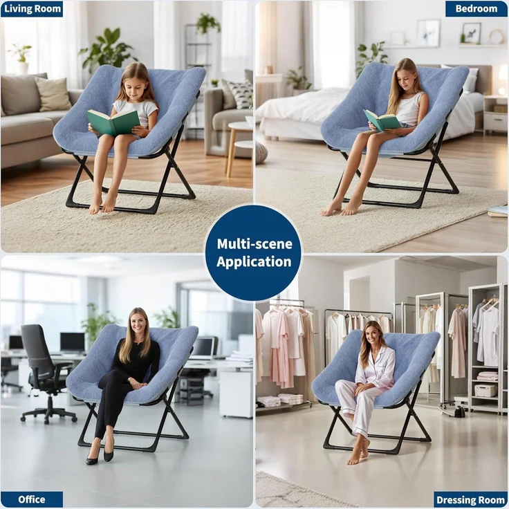 Relaxsessel Ohrensessel Eisenrahmen Kaninchenfell Blau – Bild 5