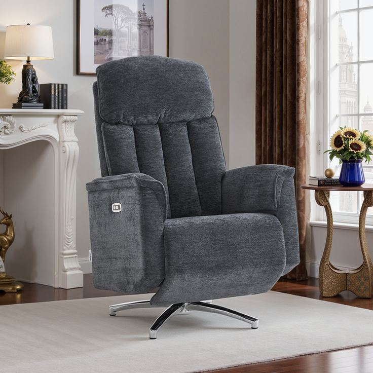 HOME NATURE WOHNKONZEPT Elektrischer Relaxsessel mit USB-Anschluss, elektrisch verstellbarer TV-Sessel mit Liegefunktion, Chenille Dunkelgrau, bis 350 kg, FT9202