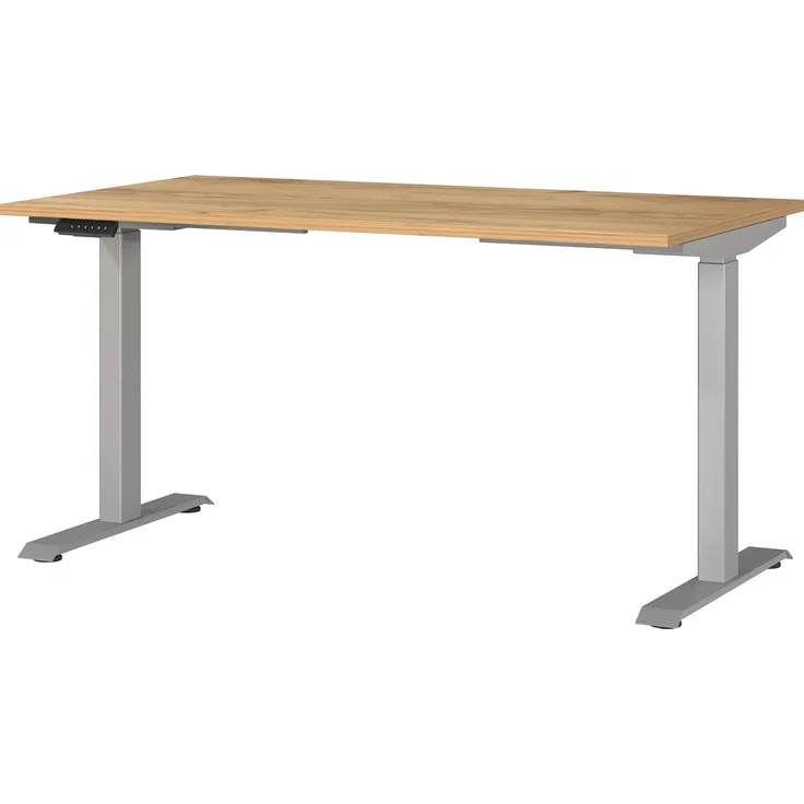 Germania Schreibtisch 7905-641, in Navarra-Eiche-Nb./Silber, EL. höhenverstellb, 140 x 120 x 80 cm (BxHxT) – Bild 1