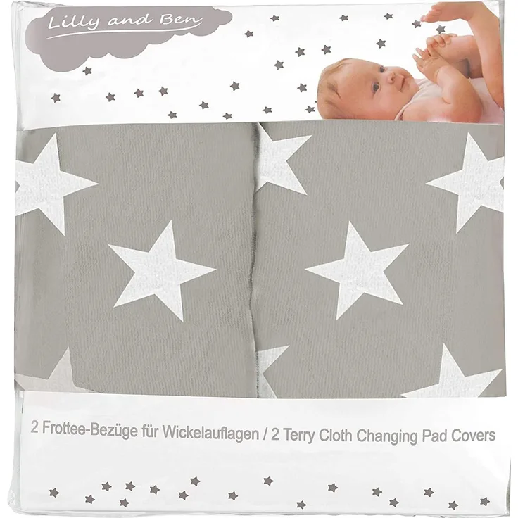 Lilly and Ben 'Frottee' 2er Set Wickelauflagenbezüge Grey Star