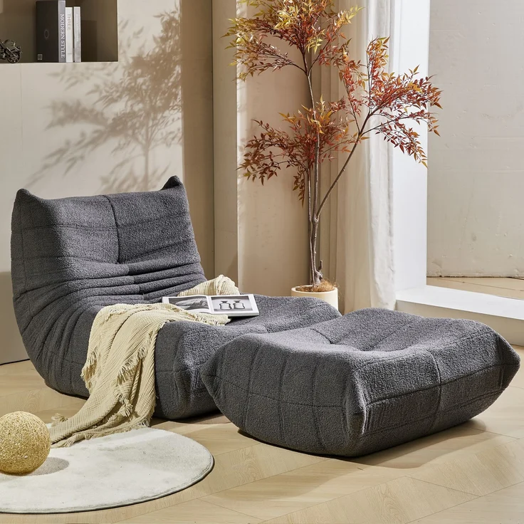 Loungesofa aus Teddy-Vlies mit hochdichter Schaumstoff-Polsterung, ergonomisch, 105x90x72 cm, Grau – Bild 2