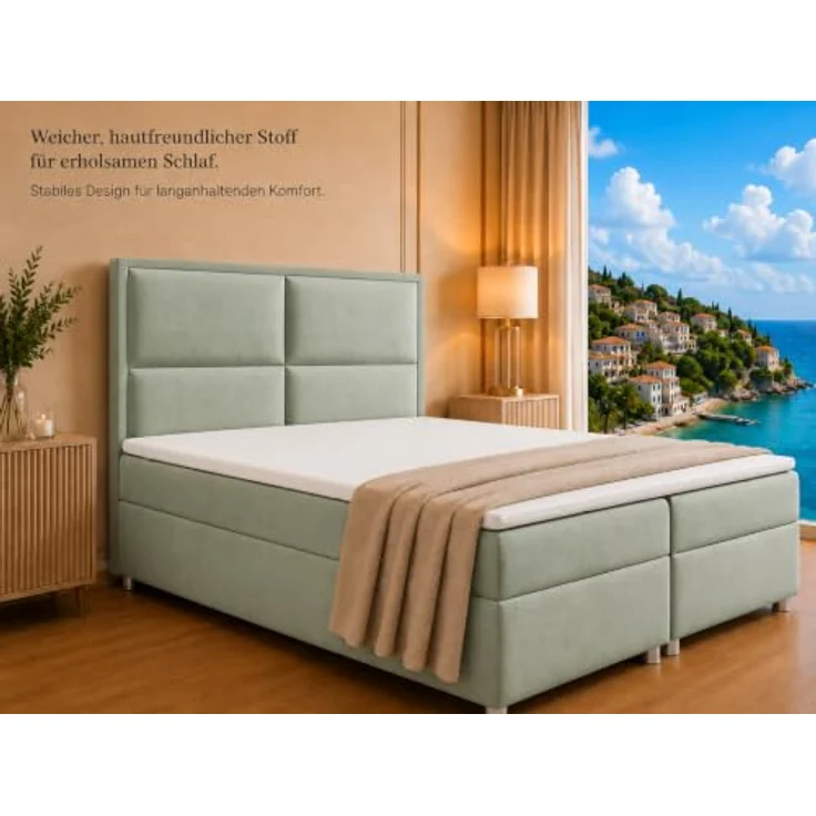 Best For Home Boxbett Trinity K-11, Mintgrün, Boxspringbett mit Bettkasten, 180x200 cm, Höhe ca. 18 cm – Bild 5