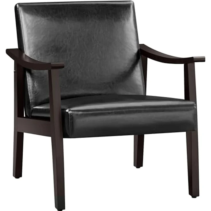 Yaheetech Relaxsessel Retro Loungesessel Polsterstuhl Fernsehsessel Lesesessel Einzelsofa bis 136 kg Belastbar für Wohnzimmer/Empfangsraum/Heimkino/Schlafzimmer Schwarz – Bild 2