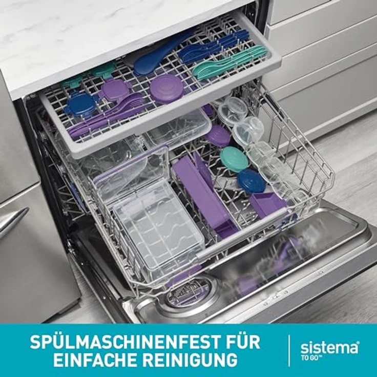 Sistema Bento Box TO GO Brotdose mit Fächern | 1,65 L Lunchbox mit Joghurt- /Fruchtbehälter | Lunchbox Kinder & Erwachsene | Blaugrün – Bild 6