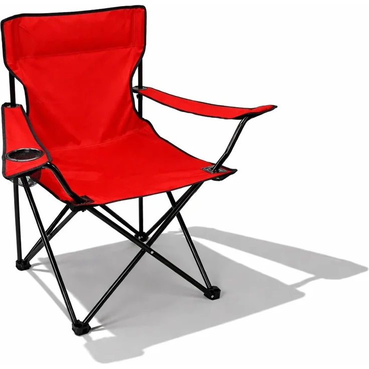 Anglersessel Campingstuhl Anglerstuhl Getränkehalter und Tasche Rot – Bild 2