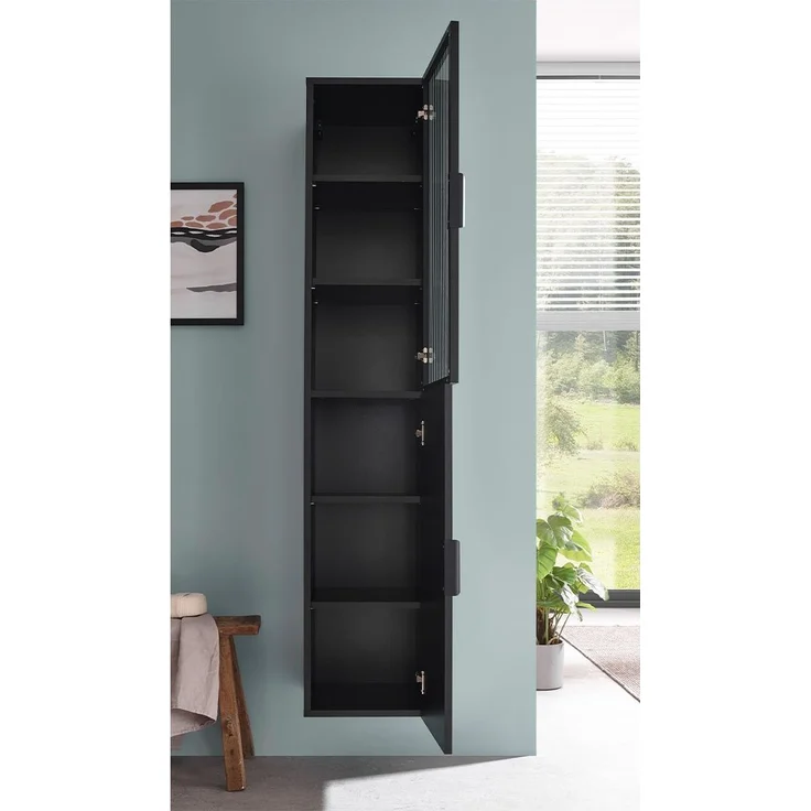 Hängeschrank Dark / Diosa, Glas, Holzwerkstoff, Schwarz, 35 x 170 x 33 cm – Bild 5