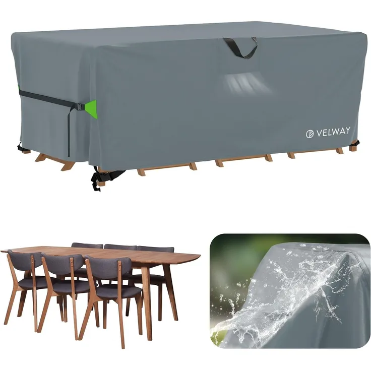 Velway Abdeckung Gartenmöbel Wasserdicht 180 x 120 x 74 cm - Rechteckig Schutzhülle Winddicht Loungemöbel Abdeckung Abdeckhauben für Gartentische Sitzgruppe Terrassenmöbel - Grau