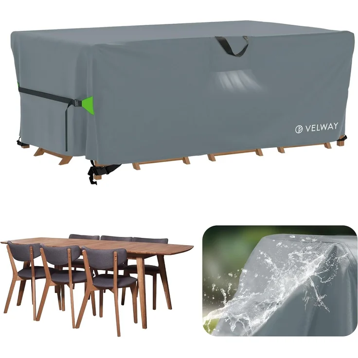 Velway Abdeckung Gartenmöbel Wasserdicht 180 x 120 x 74 cm - Rechteckig Schutzhülle Winddicht Loungemöbel Abdeckung Abdeckhauben für Gartentische Sitzgruppe Terrassenmöbel - Grau