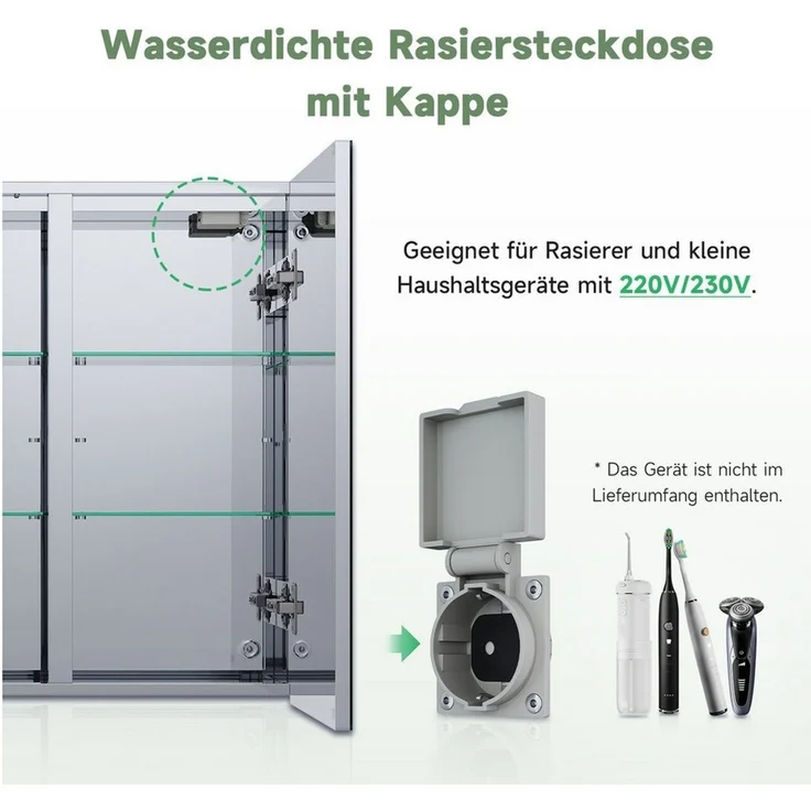 SONNI Badezimmerspiegelschrank Edelstahl Spiegelschrank bad mit beleuchtung 90x65x13cm mit Steckdose und Touchschalter Kalt/Warm/Neutral Licht, dimmbar – Bild 4