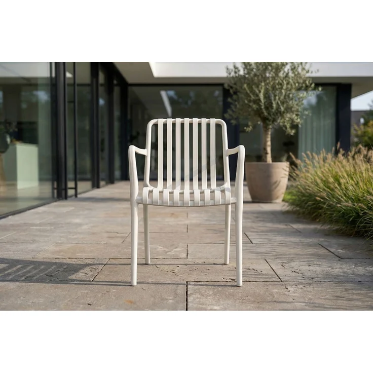 KAWOLA Gartenstuhl MIAVA Outdoor stapelbar Kunststoff cremefarben 81 x 57 x 56 cm – Bild 2