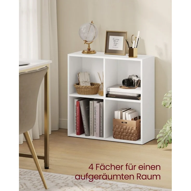 VASAGLE Bücherregal, Regal, Aufbewahrungsregal, mit 4 Fächern, Standregal, Würfelregal, für Wohnzimmer, Homeoffice, Esszimmer, wolkenweiß – Bild 2