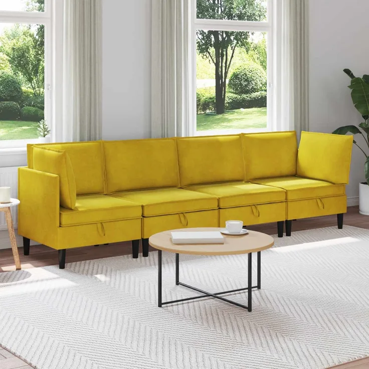 vidaXL Wohnzimmergarnitur mit Kissen mit Speicher 4 pcs Gelb Samt 3413759