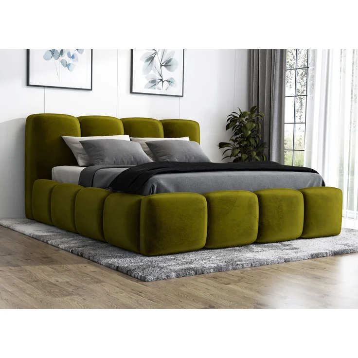 Polsterbett DONA 90x200 ohne Matratze mit Bettkasten und Lattenrost. Farbe: Olive 9 – Bild 1