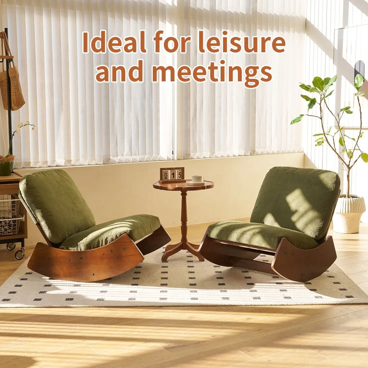 LVHOM Schaukelstuhl mit Massivholz-Gestell, ergonomischer Relaxsessel für Wohnzimmer, Schlafzimmer & Arbeitszimmer, Skandinavisches Design, Cord, Grün – Bild 5