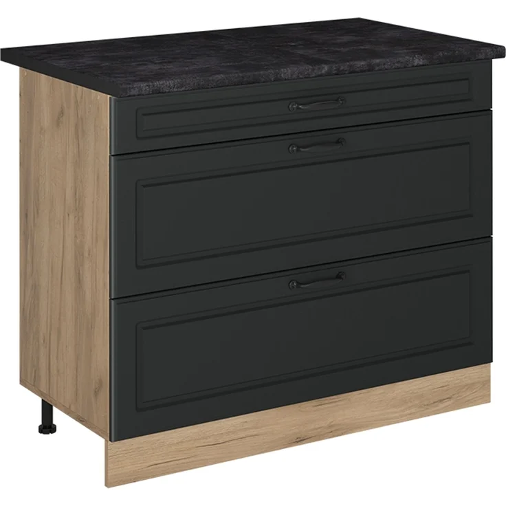 Küchenunterschrank R-Line Anthrazit Landhaus/Goldkraft Eiche 100 cm Arbeitsplatte Anthrazit Vicco – Bild 1