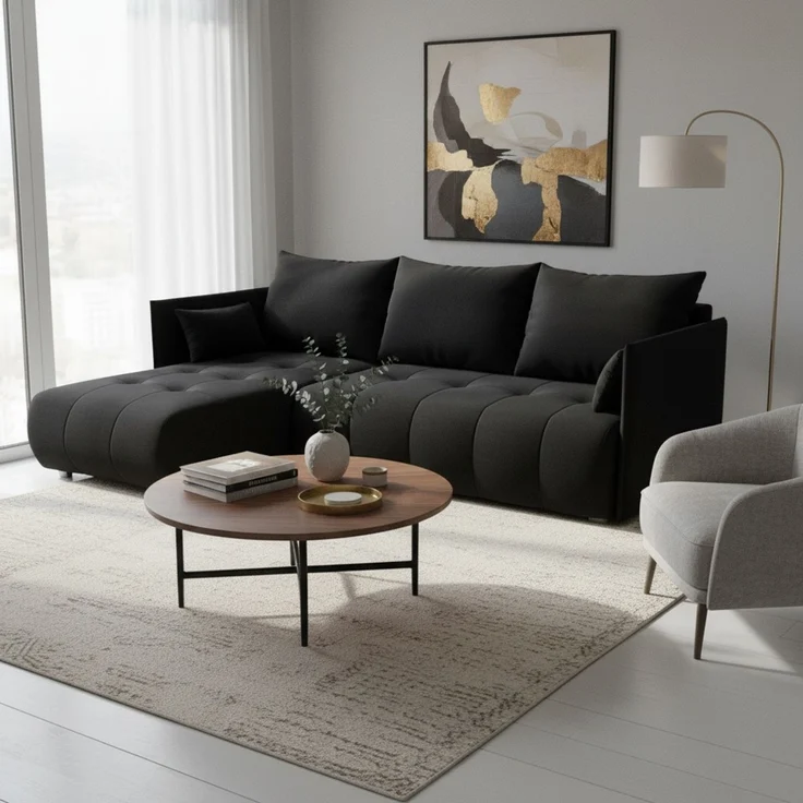 Wohnero24 NESSA Ecksofa mit Schlaffunktion 206x140 cm & Bettkasten – L-Form Couch Schwarz 218x152 cm – Bild 2