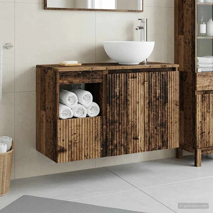 vidaXL Badezimmerschrank-Set 2 stk. Altholz 79,5 x 35 x 80 cm 3404032 – Bild 1