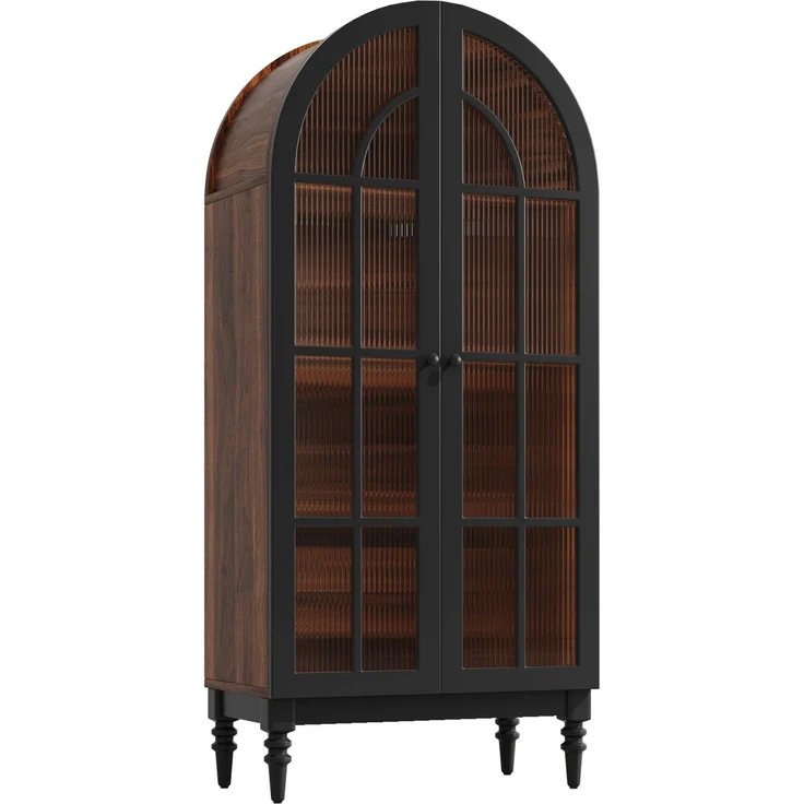 Hoher Bogen-Aufbewahrungsschrank, freistehende hohe Bogen-Aufbewahrungstür für Küche und Wohnzimmer,Küchenschrank, Aufbewahrungsschrank,Vitrine mit Glastüren,Schrank mit Holzmaserung, 2 Schränke – Bild 9