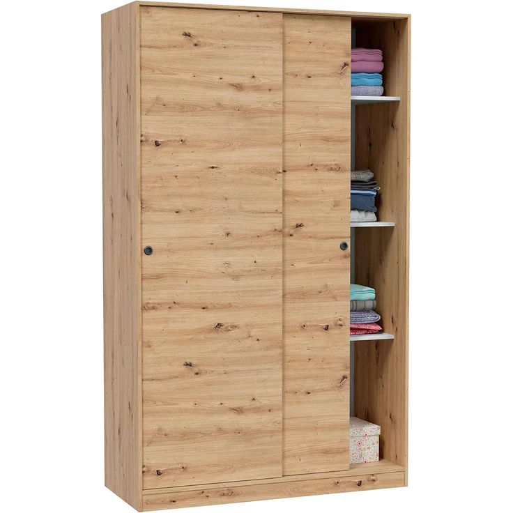 Habitdesign, Kleiderschrank mit 2 Schiebetüren – moderner Schwebetürenschrank für Schlafzimmer oder Jugendzimmer in Eiche Nodi, viel Stauraum, Maße: 120 x 200 x 50 cm (B x H x T), Modell Enzo – Bild 1