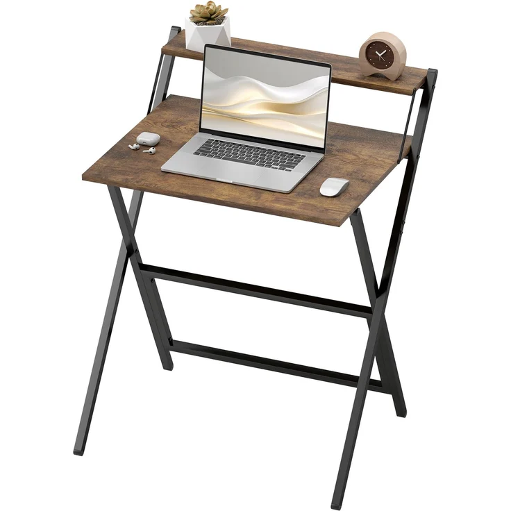 MELAYR, Klappbarer Schreibtisch 65,5 x 45 cm mit Ablagefach für Schlafzimmer und kleine Räume, Rustikales Braun – Bild 2