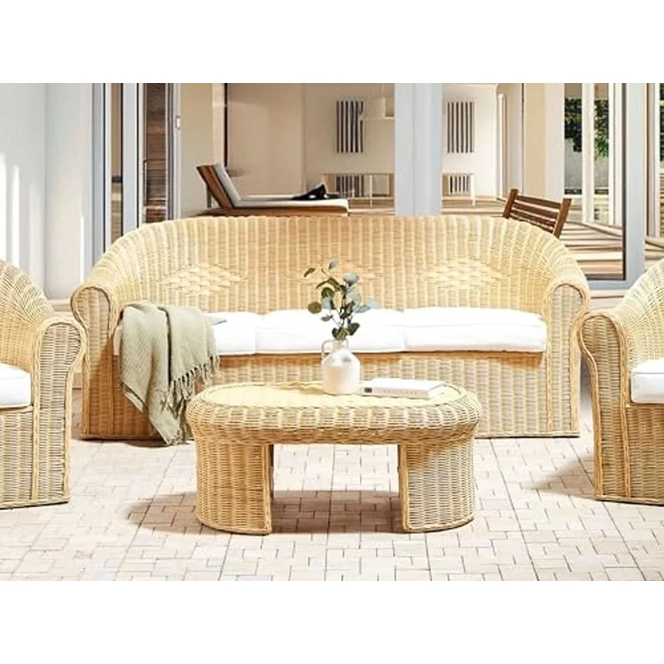 Beliani 'LIVADEIA' 3 Sitzer Sofa, Rattan Natürlich – Bild 2