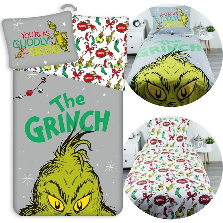 Sarcia. eu Kinderbettwäsche Grinch Doppelseitige Kinderbettwäsche Baumwolle 140x200 + 70x90 cm
