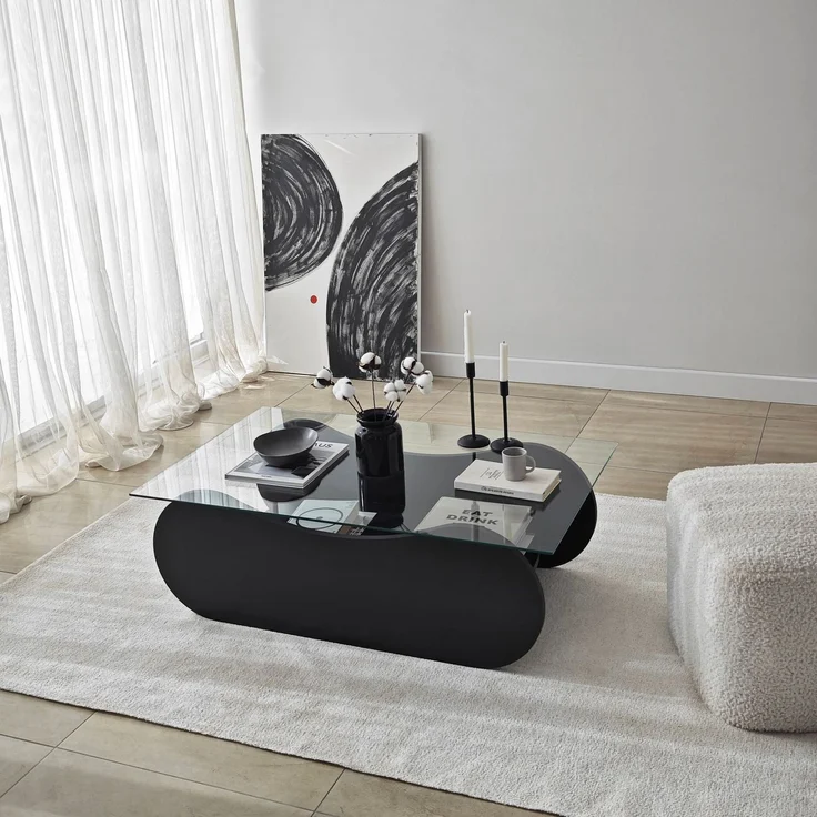 Modern Coffee Table, Black & Transparent, 105 x 35 x 65 cm | 100% Tempered Glass & Melamine Coated Particle Board, 18 mm Thickness | Stylish & Durable Design – Bild 4