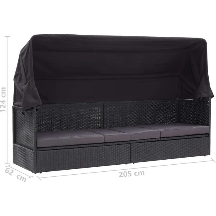 vidaXL Outdoor-Sofabett mit Dach Poly-Rattan Schwarz 46092 – Bild 7