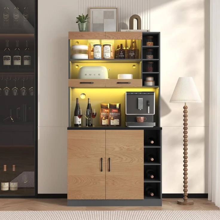 Küchenschrank Buffet Highboard Holz LED – Bild 1