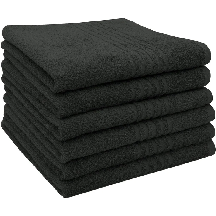ZOLLNER 6er Set Handtücher, Baumwolle, 50x70 cm , schwarz – Bild 1