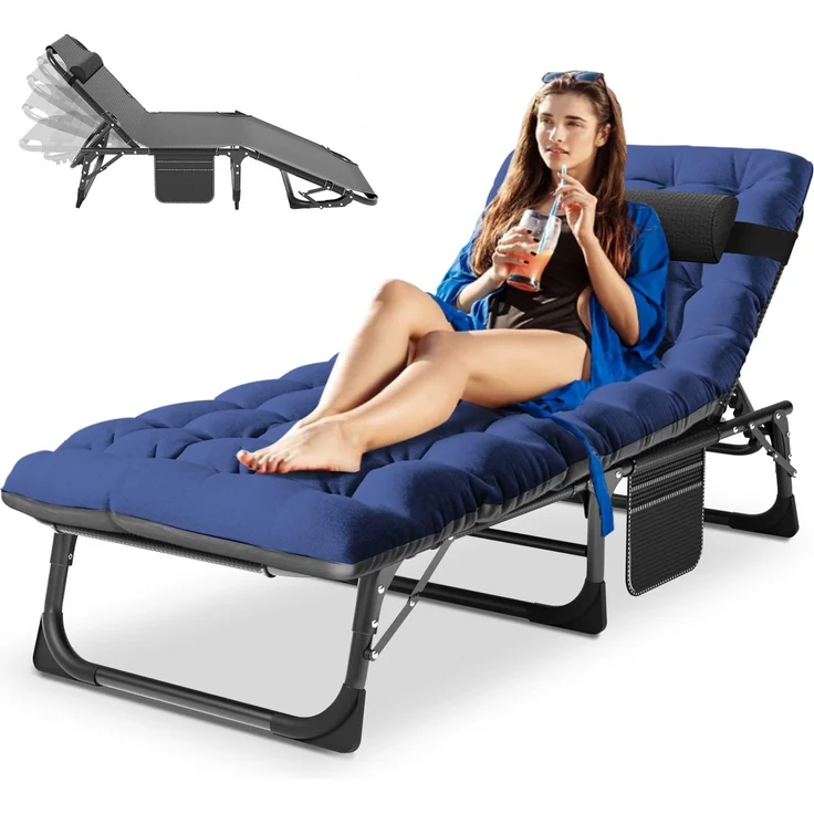 Meulbaty Liege Klappbar – 200 kg Tragkraft, klappbare Gästebett mit Matratze, Seitentaschen, Verstellbarer Kopfstütze und Rückenlehne – Sonnenliege für Büro, Terrasse, Garten, Camping und Sonnenbaden
