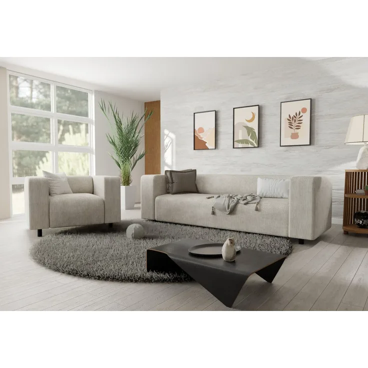 S-Style Möbel Polstergarnitur 3+1 Gustav aus Cord-Stoff mit bequemem Sitz, (1x 3-Sitzer-Sofa, 1x Sessel)