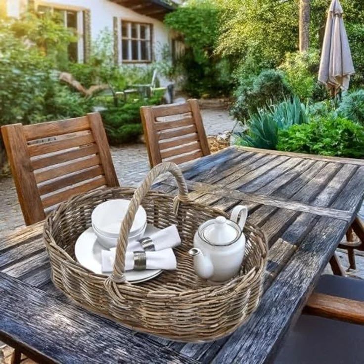 Kobolo Tablett Dekotablett Serviertablett aus Rattan kubu grey, Rattan – Bild 2