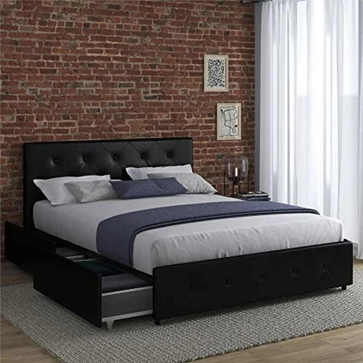 DHP Furniture Dakota Bett mit Stauraum, schwarzes PU, King Size – Bild 2