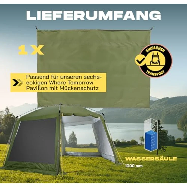 Where Tomorrow Seitenteil für Pop up Pavillon 1 St. | 155 x 215 x 167 cm - leicht - UV- & Regenschutz | Camping, Outdoor, Strand & Festival | zum Nachrüsten für Faltpavillon & Partyzelt – Bild 7