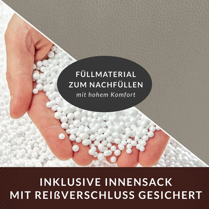 Green Bean® Sitzhocker aus Kunstleder - Pouf mit EPS Perlen Füllung - 40 x 40 cm - perfekte Ergänzung zum Sitzsack - Hellbraun-Grau – Bild 7