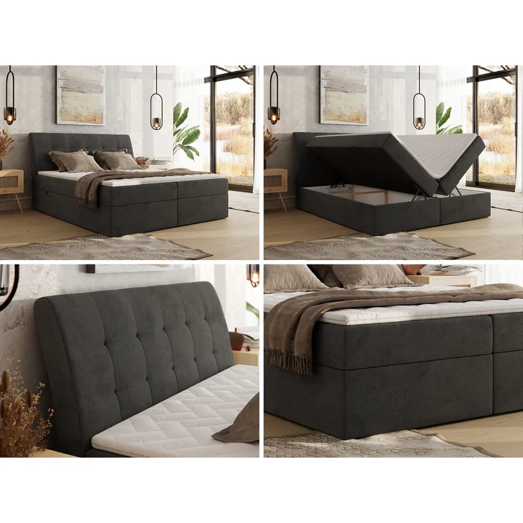 Boxspringbett DAGOS 200 x 200 cm mit Kopfteil, Lattenrost und Stauraum – Doppelbett mit Matratze & Topper Visco , stabile Konstruktion, Bettkasten, modernes Design - Dunkelgrau Velvet - H3 – Bild 2