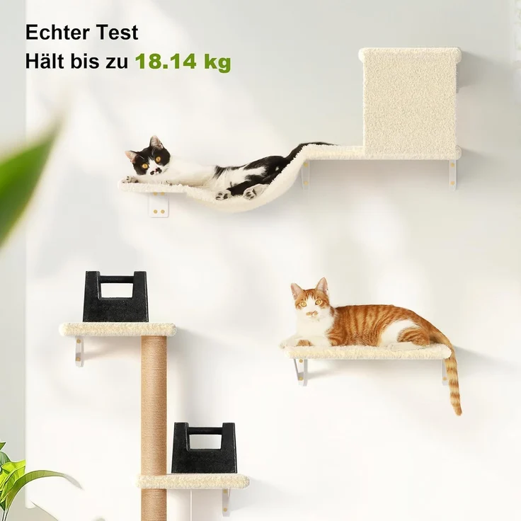FUKUMARU Kletterwand Katzen Set, 10-teilig Katzen Kletterwand Set, aus robuster Multiplexplatte，Hängematte Katze mit Katzenhaus, Katzenbrücke, Katzenbaum, Katzentreppe bis zu 18 kg, Beige – Bild 5