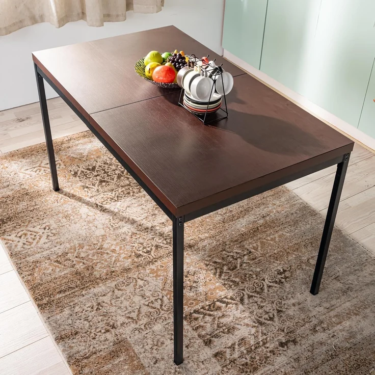 FurnitureR Espresso rechteckiger Dining-Tisch, L-120 cm für 4-6 Personen, Sleek Modernes Design, Thick Wood Top mit Metallrahmen, vielseitig und minimalistisch, Akzent für Outdoor & Innen 120x70 x – Bild 6