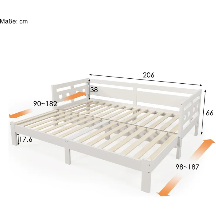 SOFTWEARY Kinderbett Ausziehbett mit Lattenrost und ausziehbarer Liegefläche (90x200 cm/180x200 cm), Holzbett aus Kiefer, Jugendbett – Bild 1