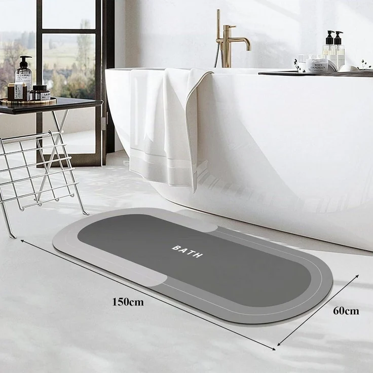 LuxusKollektion Badematte Badematte Grau 60x150cm Schnelltrocknend Super Saugfähig, Höhe 3 mm, rutschhemmend beschichtet, Textil – Bild 2