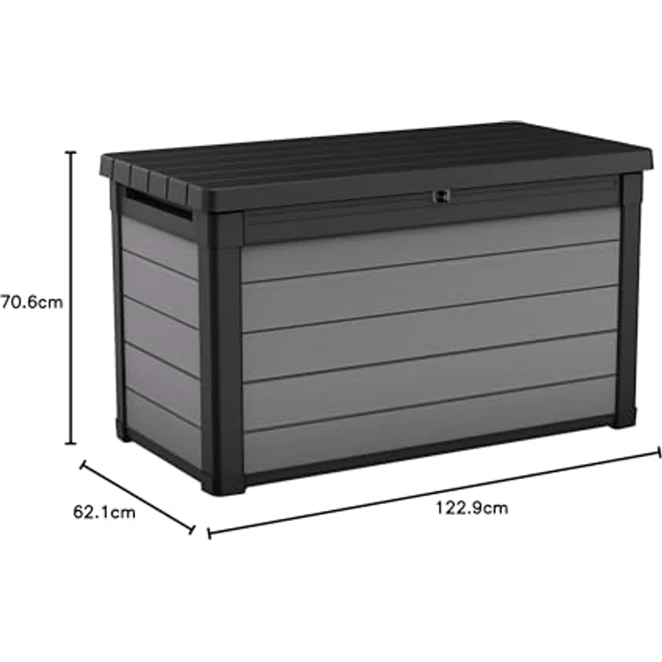 Ambia Garden Kissenbox, Anthrazit/Grau, wetterbeständige Kunststoffbox, 122.9x70.6x62.1 cm, aufklappbarer Deckel, geeignet zum Sitzen, mit Gasdruckfeder – Bild 10