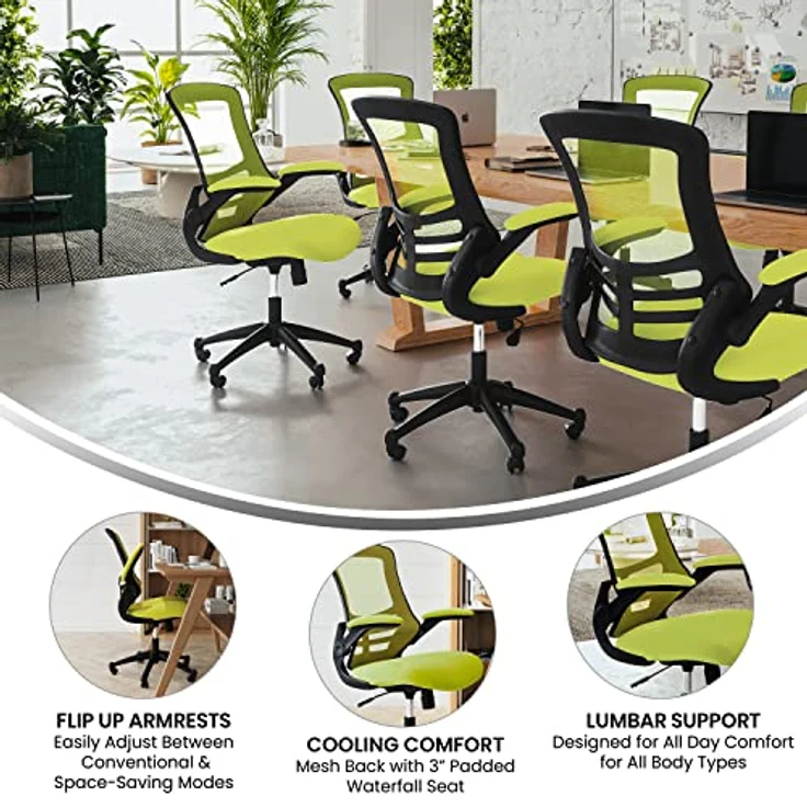 Flash Furniture Bürostuhl, Metall Kunststoff Holzwerkstoff Schaumstoff Netzgewebe Technisches Holz, Grünes Netz, 64. 77x62. 23x104. 78 cm – Bild 5