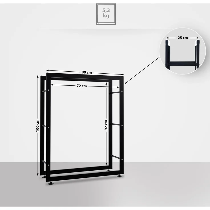 DELUKE® Kaminholzregal innen Metall SATLO - für Feuerholz Brennholzregal innen Kaminholzständer Kaminholzhalter Feuerholzregal InnenSchwarz, 25x80x100cm – Bild 2