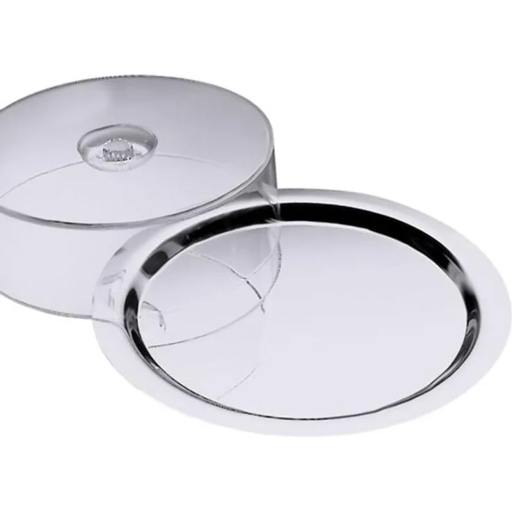 Contacto Edelstahl Tablett 38cm, RUND, Chromstahl mit Haube aus LURAN 30cm